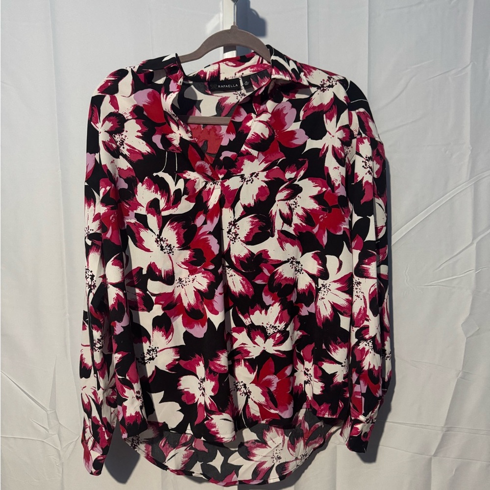 Rafaella Pink/Red and Black Floral Blouse Size XS